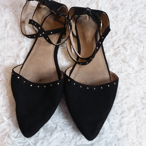 Old Navy black studded faux suede criss cross ankle strap flats size 10 - Picture 2 of 6